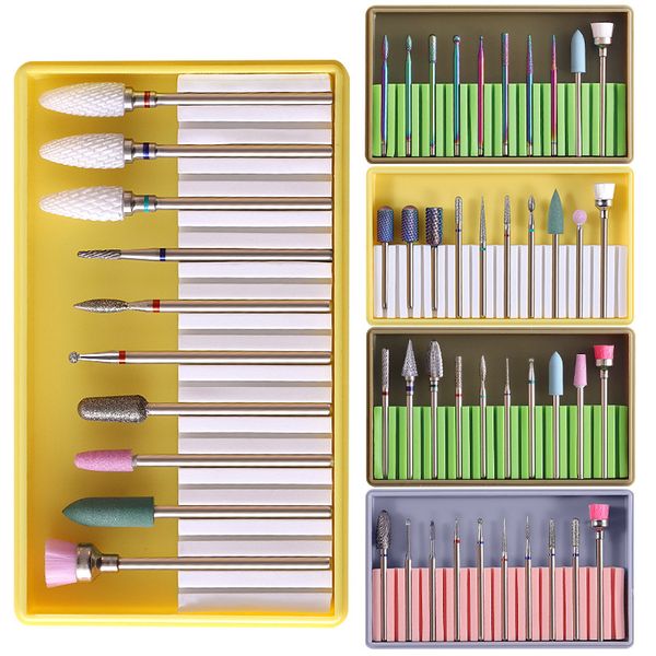 

10pcs/set quartz nail drill bits electric polisher milling cutter manicure machine cuticle cleaner mill manicure nail art beauty, Silver