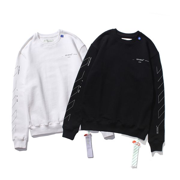 

2020 off unfinished line 3m reflective round neck white sweatshirt cotton terry hoodies, Black