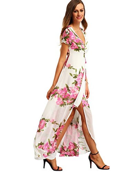 

milumia women's vintage floral print boho split wrap maxi dress, Black;gray