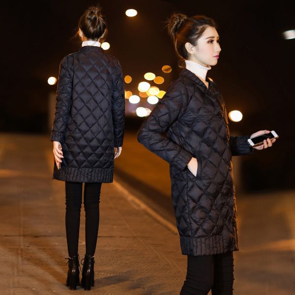

in autumn and winter dress long light thin thin down jacket, Black