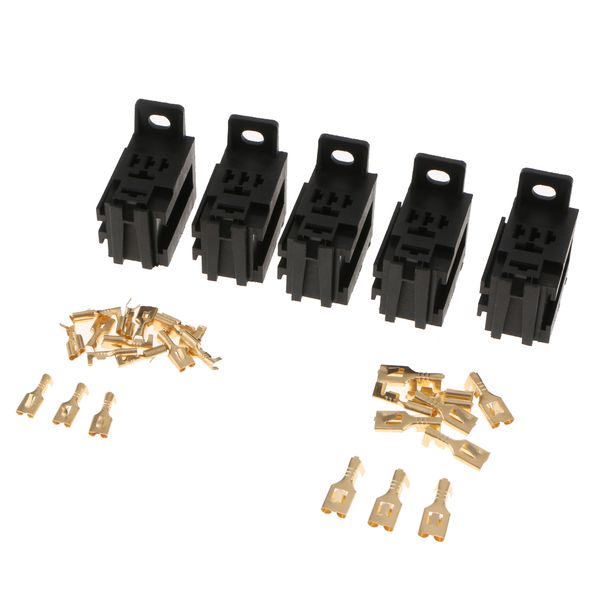 

set of 5 automotive 5pin relay socket connector & terminals 40amp 12v