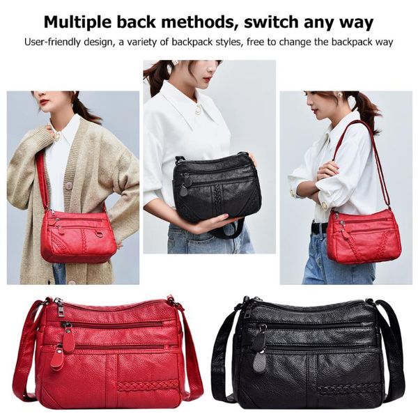 

soft crossbody bags women fashion pu leather multi layer solid high-capacity shoulder messenger handbag for hiking and travel