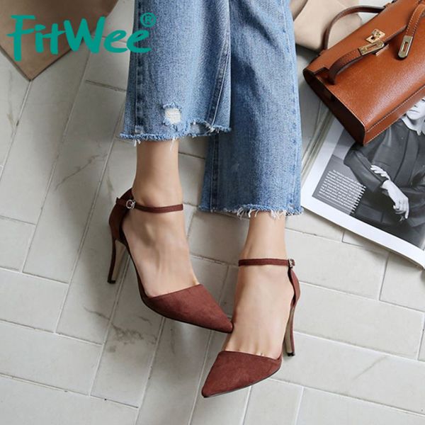 

sandals fitwee 2021 women party wedding pointed toe summer shoes woman office spring high heel footwear size 33-41, Black