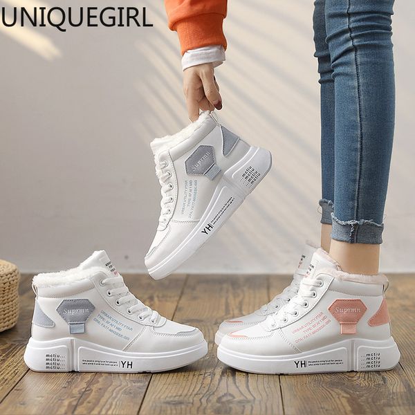 

women casual sneakers winter sneakers plush fur warm women shoes2019 lace up female boots comrfortable platform shoes, Black