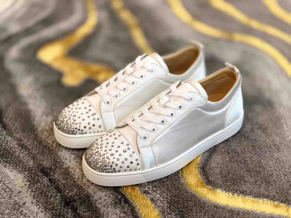

новый конструктор red bottom кроссовки мужские матовый замша + rhinestone toe низкий кроссовки, роскошное лето осень юниор walking шипованны, Black