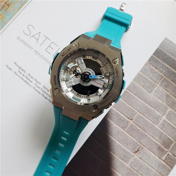 

2019 fashion brand mens watch 45 degree automatic hand lamp, shockproof and waterproof, world time, alarm, rubber strap digital watch, Slivery;brown