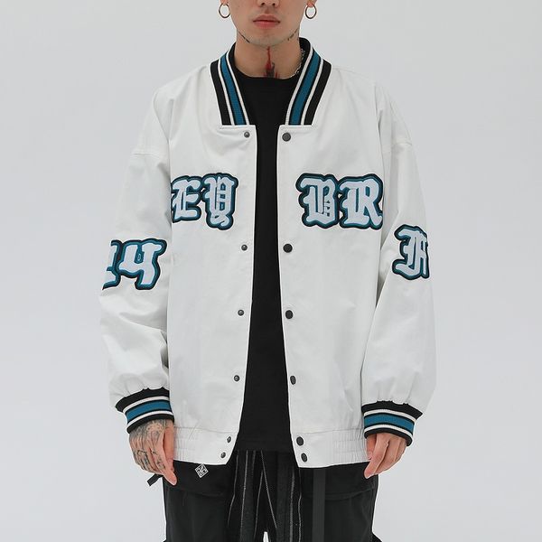 

2020 hip hop v-neck baseball jacket men casual letter embroidery mens cotton jacket windbreaker fashion coat streetwear, Black;brown