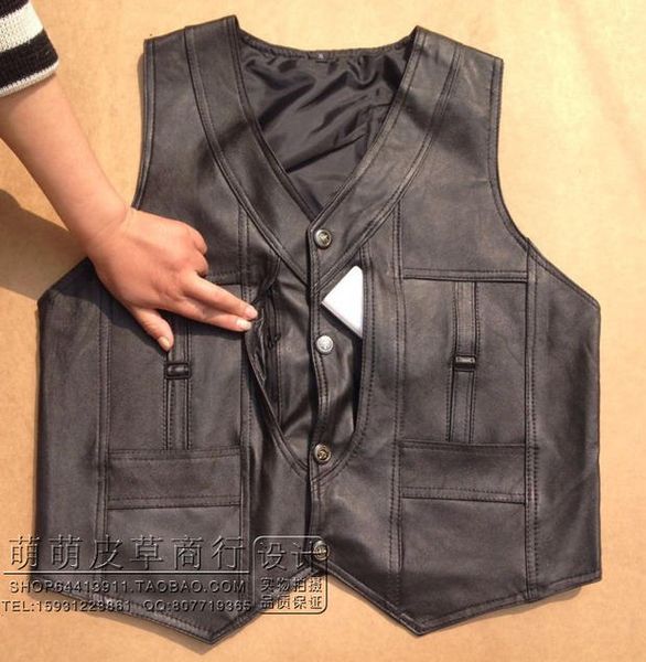 

boco 2019 sheep skin leather vest male heart back layer vest, Black;white