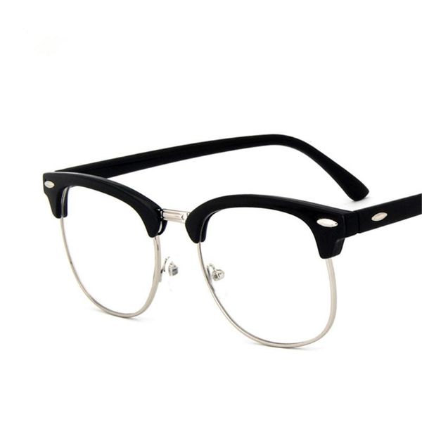

new men women plain glasses anti blue light ultraviolet flat mirror fashion korean edition half-frame retro rice nails oem, White;black