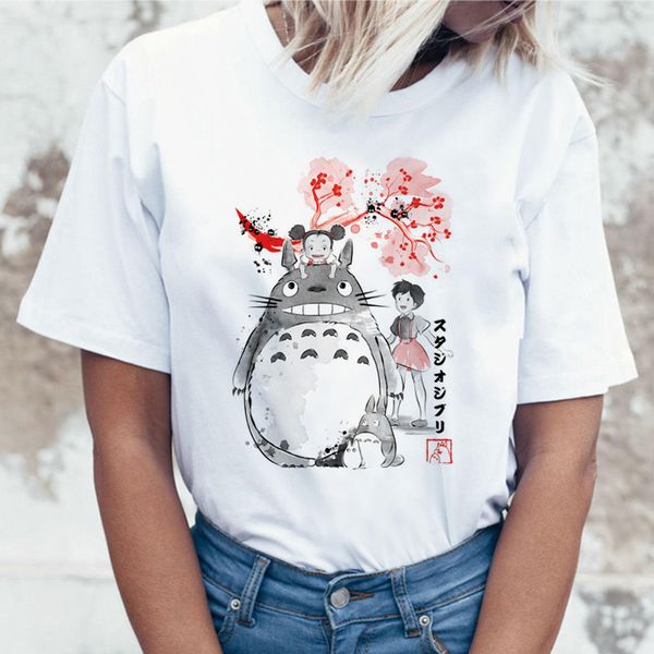

t shirt women tee shirts t shirt polyester tshirt studio ghibli kawaii 90s graphic harajuku miyazaki hayao female fashion, White