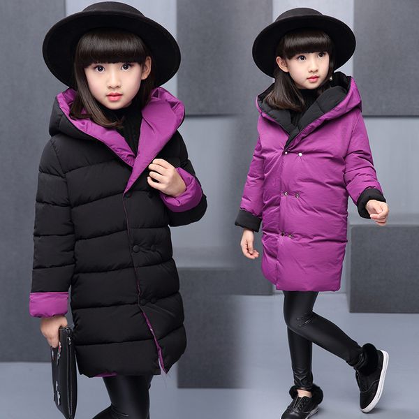

girls double-breasted coats jackets kids double-sided clothes warm jackets girls hooded wind-proof children's winter outerwear, Blue;gray