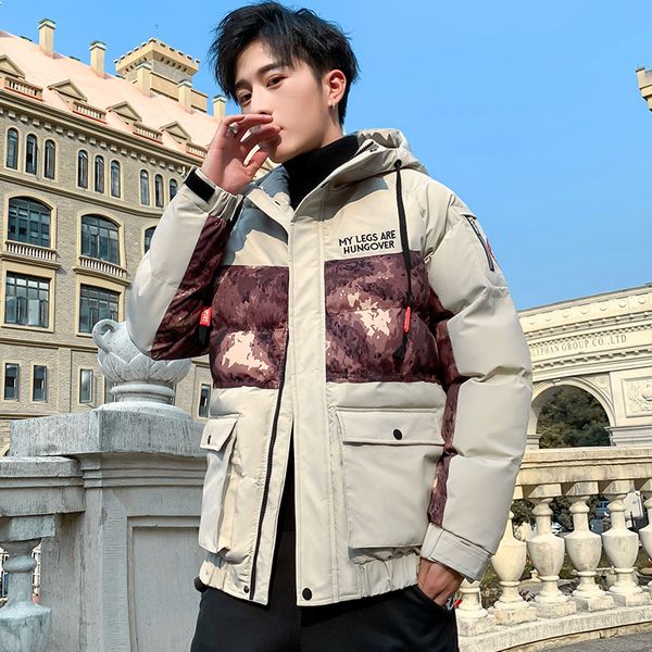 

winter jacket men's warm thick fashion parka men cross color casual hooded coat man wild loose cotton jacket male clothes, Black