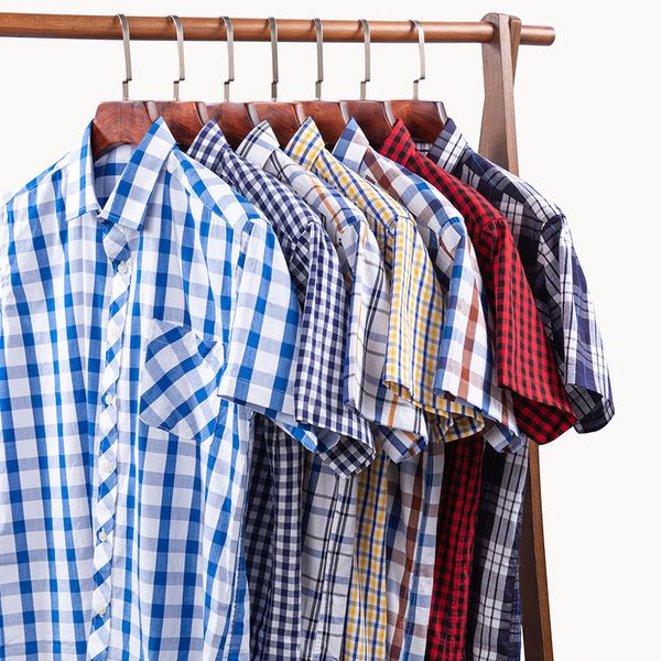 

summer short sleeve plaid shirts fashion men formal business casual shirts 100% cotton oxford slim fit man clothing da417, White;black