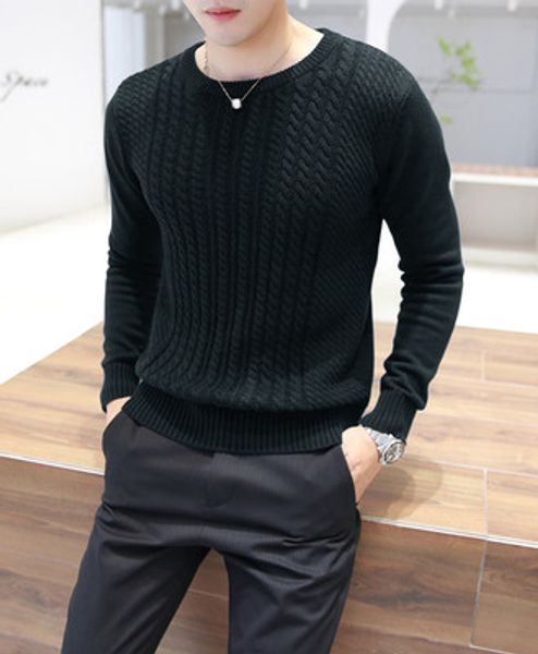 

men's autumn and winter plus velvet thick korean version of the round neck sweater warm clothing slim youth men's thick sweater, White;black