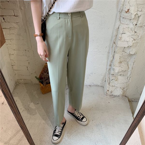 

hzirip spring chic высокая талия slim прямые женщины 2020 новая сплошная горячая стройная высокая талия свободная повседневная тонкая лодыжк, Black;white