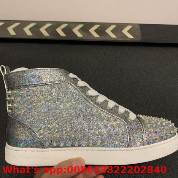 

lace-up leather red bottoms high sneaker for man shoes transparent pearl rivet casual couple models flat loafers, Black