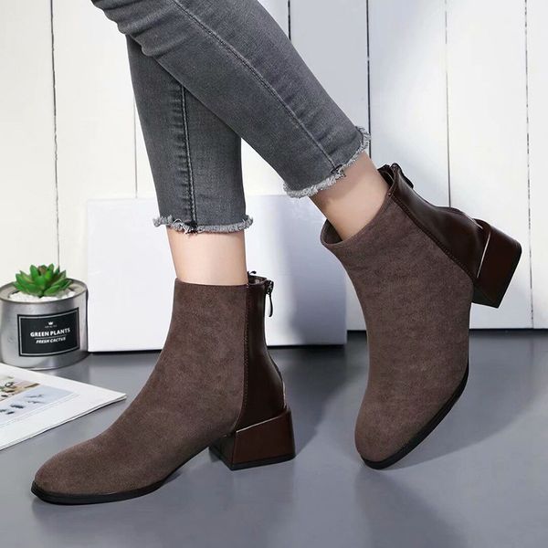 

2019 new booties female autumn and winter british wind wild rough with velvet skinny boots net red martin boots, Black