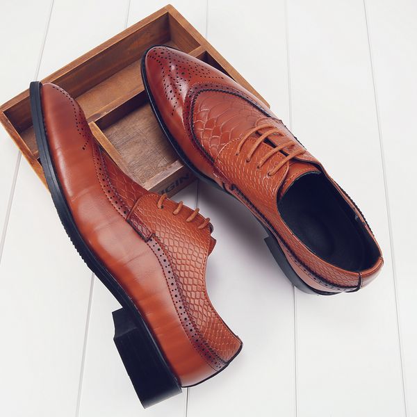 

men's social shoe male snake pattern leather shoes men elegant oxford shoes party formal dress man flat brown black red