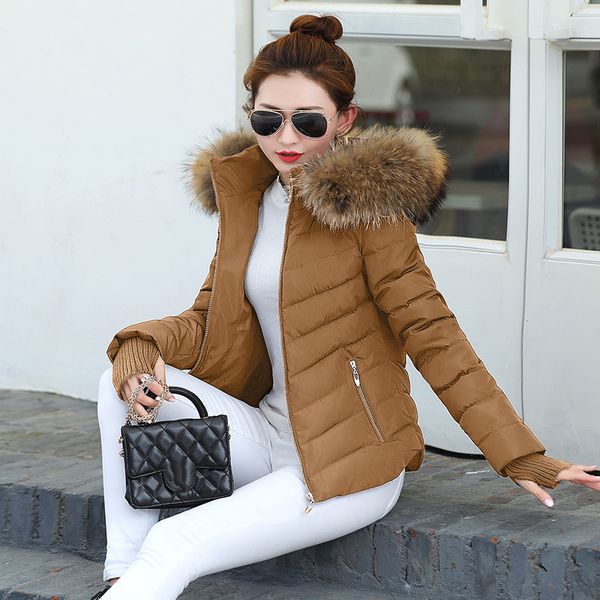 

2019 new winter coat women winter jacket womens parkas gloves warm detachable fur collar detachable hat slim fit outwear, Black