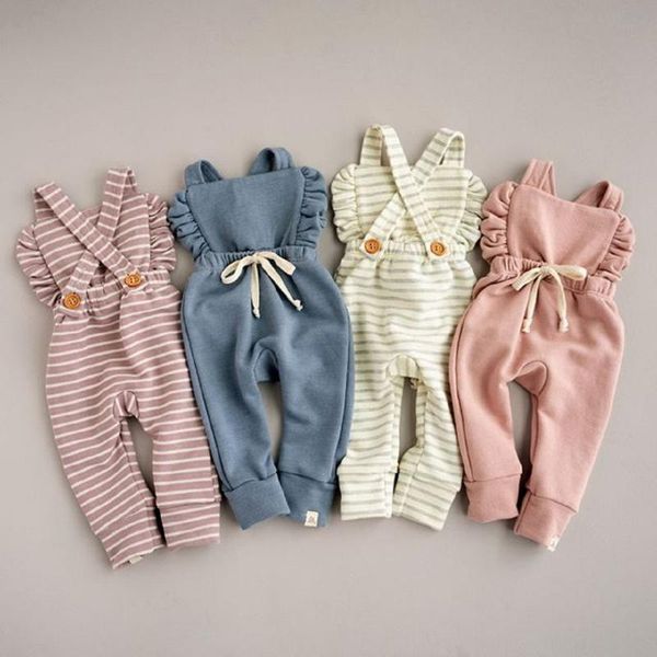 

2020 summer clothing toddler kids baby girl ruffle bib pants romper overalls cotton outfits solid backless clothes 0-3t, Blue