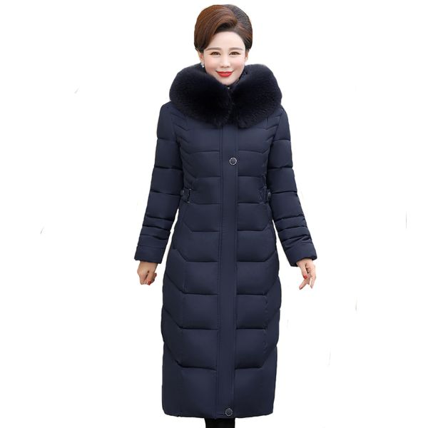 

2019 new winter jacket women slim x-long winter cotton-padded coat women plus size 5xl hooded fur collar down jacket fur parka, Black