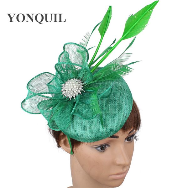 

4-layer nice sinamay green fascinator hat headband hoops hair accessories party hats millinery derby church show