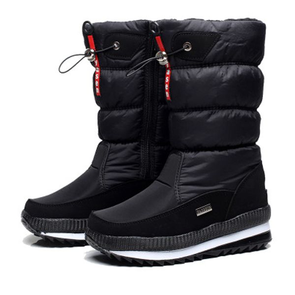 

new woman shoes warm winter women snow boots solid flock platform mid boots casual flats comfortable shoes cotton female, Black