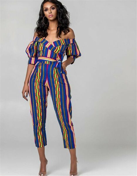 

women striped jumpsuits bodycon off shoulder bodysuits leotard playsuit, Black;white