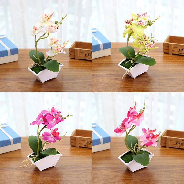 

artificial butterfly orchid potted plants silk flower with plastic pots moss home balcony vase set wedding decoration