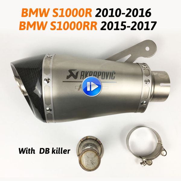 

60mm motorcycle exhaust muffler with akrapovic laser marking slip on for s1000r 2010-2016 s1000rr 2015-2017 with db killer