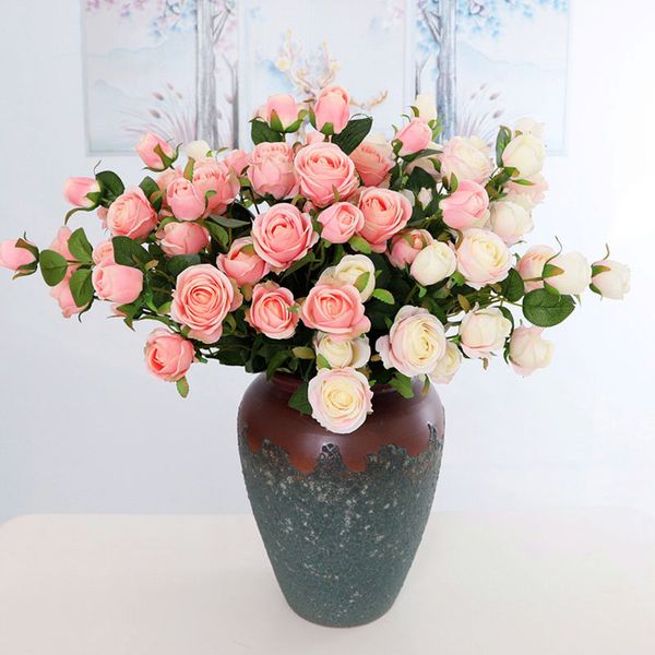 

artificial silk flowers rose small bouquet flores 4 big head and 2 bud home party wedding home decoration mariage fake flowers