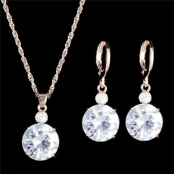 

exquisite women jewelry sets water drop filled necklace earring suit trendy crystal rhinestone stud white/yellow gold earring, Silver