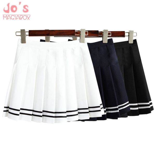 

drop ship high waist ball denim pleated skirts harajuku lolita stripe a-line sailor skirt cosplay japanese school skirts uniform, Black;gray