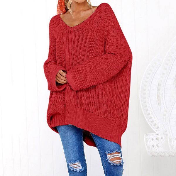 

2019 new fashion sweater women casual solid long sleeve jumper v-neck lazy loose sweater dropshipping, White;black