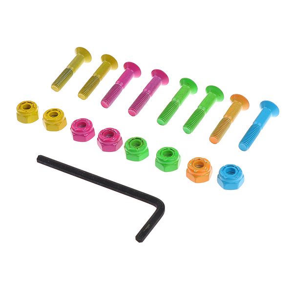 

1 set (8 pieces bolts/nuts) + wrench skateboard longboard hardware 25mm/1 inch multi-color