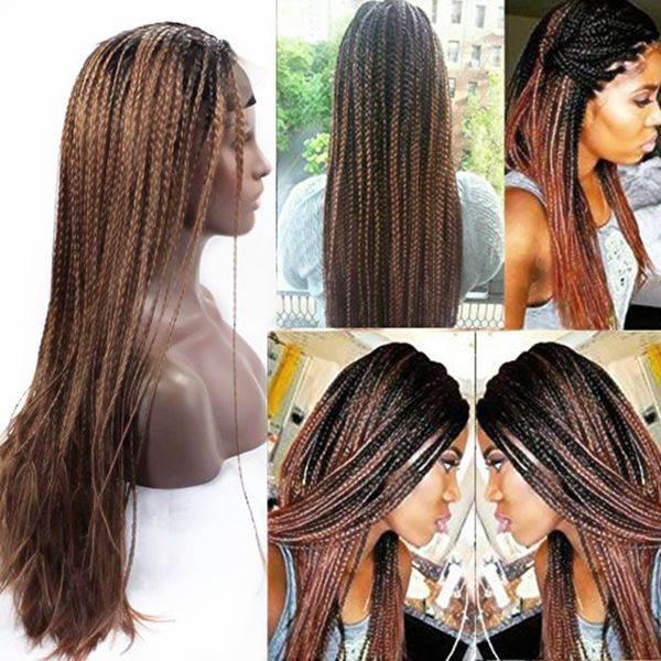 Micro Braided 1b 30 Synthetic Lace Front Wigs Heat Resistant Black