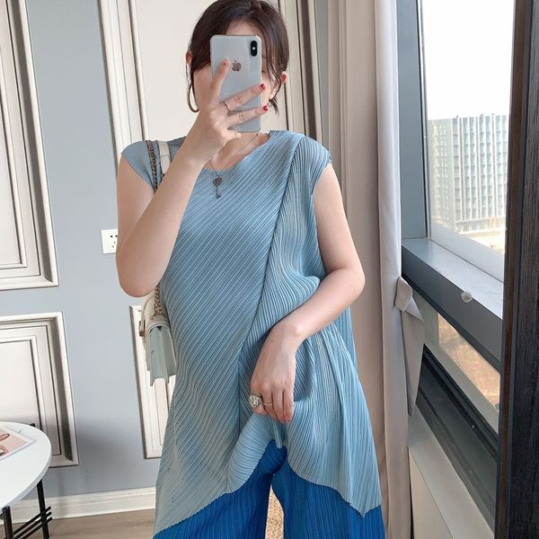 

sanzhai pleated women's midi 202 coat t-shirt june loose slim temperament t-shirt women's irregular, White