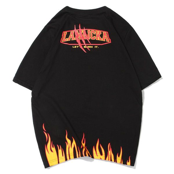 

дизайнер мужской футболки тенниски одежды лето новый оригинальный уличный бренд письмо пламя печать короткий рукав прилива мужской случайный, White;black