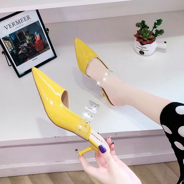 

pointed toe loafers female shoes thin heels womens slippers outdoor heeled mules slides fashion med 2020 high soft cover, Black