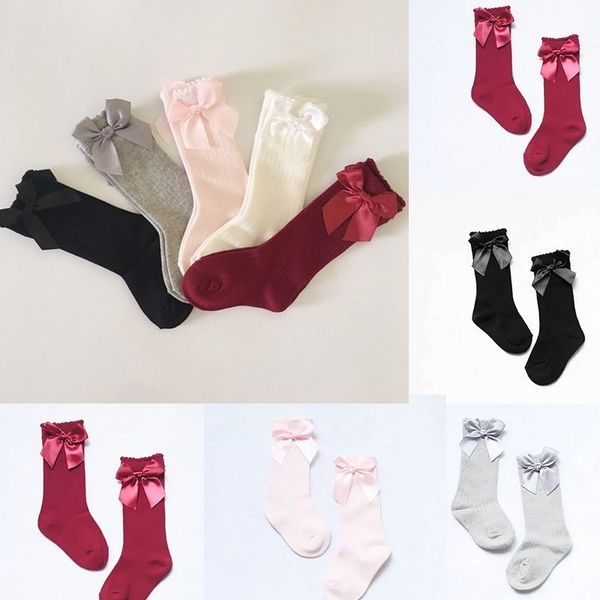 

0-4y infant baby girl socks knee high bows princess socks cute long tube booties 5 colors, Pink;yellow