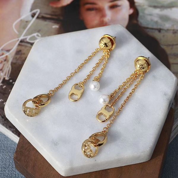 

brass material drop tassel with pearl and metal pendant shape earring for women gift wedding jewelry gift drop shipping ps6658, Golden