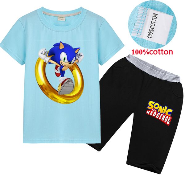

2020 summer new boys clothing clothes suits kids sports t shirt short pants 2pcs sets girld sonic t shirts pant suit baby set, White