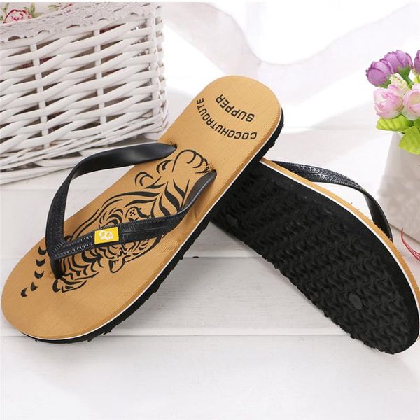 

men's slippers 2020 summer flip-flops slides casual tiger print sandals shoes male slipper flip-flops chaussures femme fn60, Black
