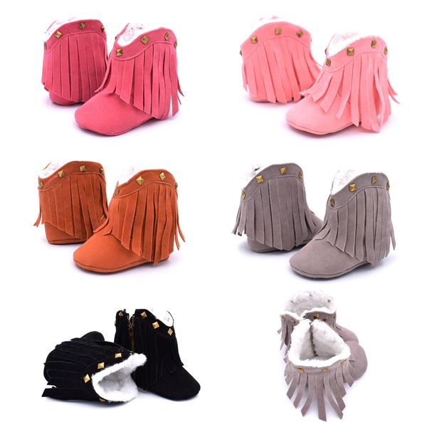 

fringed studded baby boots boys and girls sports shoes soft bottom tassels anti-slip shoes, Black;grey