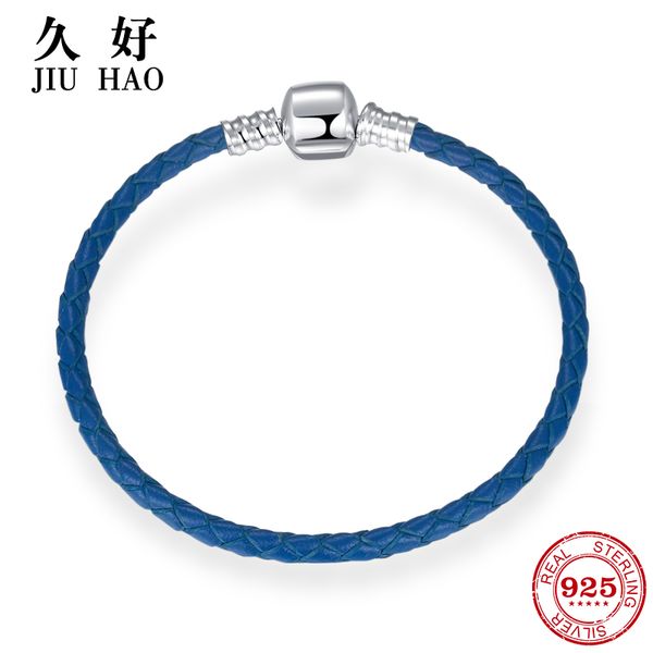

sterling silver 925 navy blue braided charms genuine leather bracelet buckle weave charm for jewelry making cx200702, Black