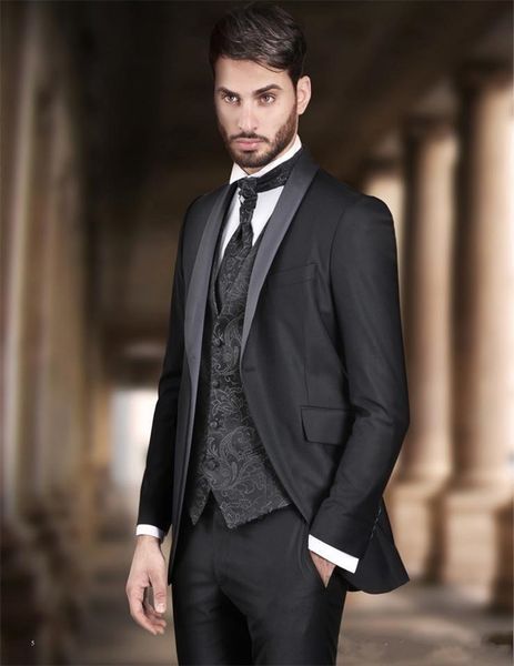

новый стильный дизайн one button black groom tuxedos шаль лацкане groomsmen шафер костюмы мужские свадебные костюмы (куртка + брюки + жилет, Black;gray