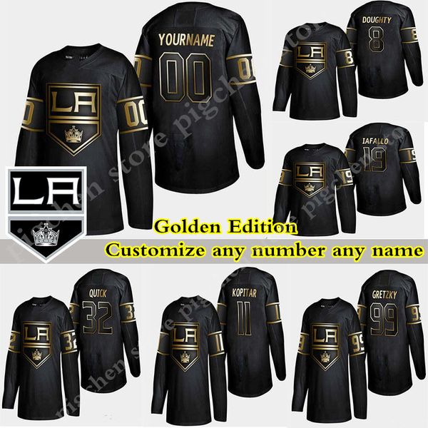 

golden edition version los angeles kings jersey 23 dustin brown 8 drew doughty 99 wayne gretzky customize any number any name hockey jerseys, Black;red