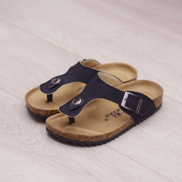 

summer boys&girls sandals brand children shoes flats clip toe cork kids sandalias flock leather baby sandals child's flip flops, Black;red