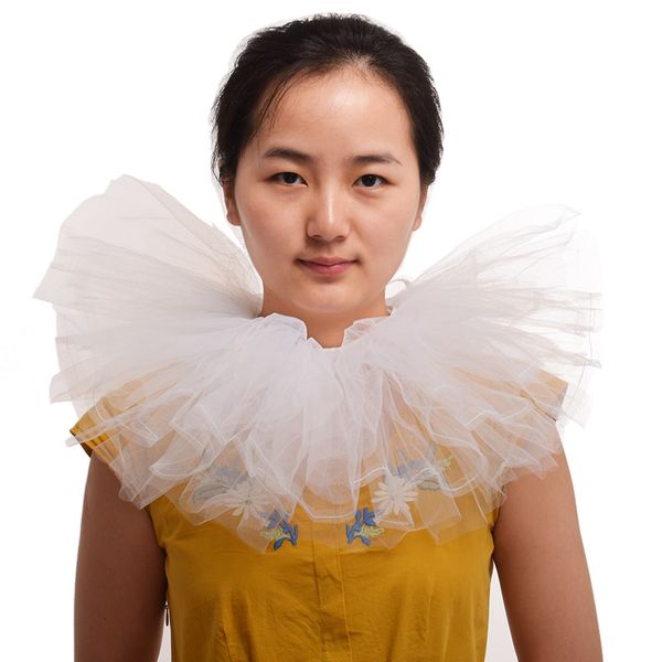 

retro noble elizabethan collar victorian edwardian chiffon neck ruff circus props lace collar for costumes red/black/white, Blue;white