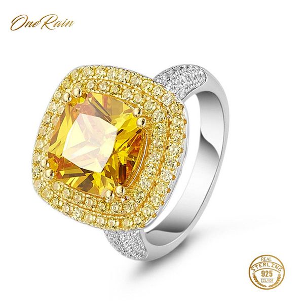 

onerain luxury 100% 925 sterling silver citrine diamonds wedding engagement cocktail party for women ring jewelry wholesale, Golden;silver